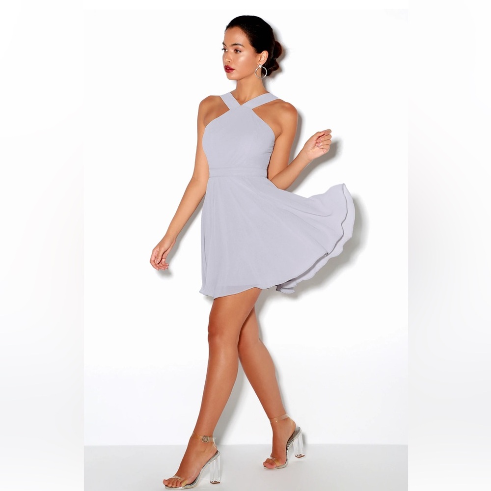 Lulu’s Forevermore Grey Skater Dress Size XS